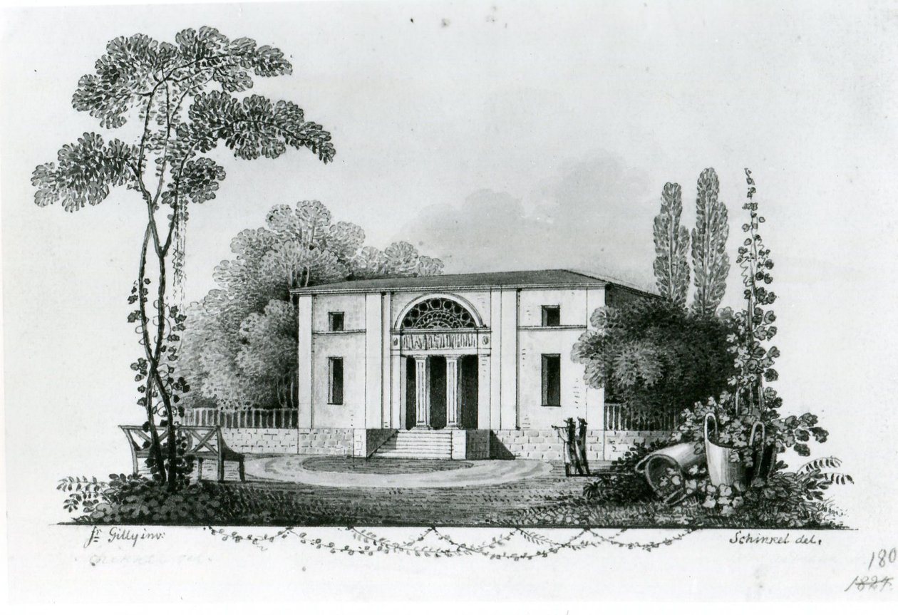 Berliini. Simonin maalaistalo & luonnos Mölterin maalaistaloa varten tekijältä Karl Friedrich Schinkel