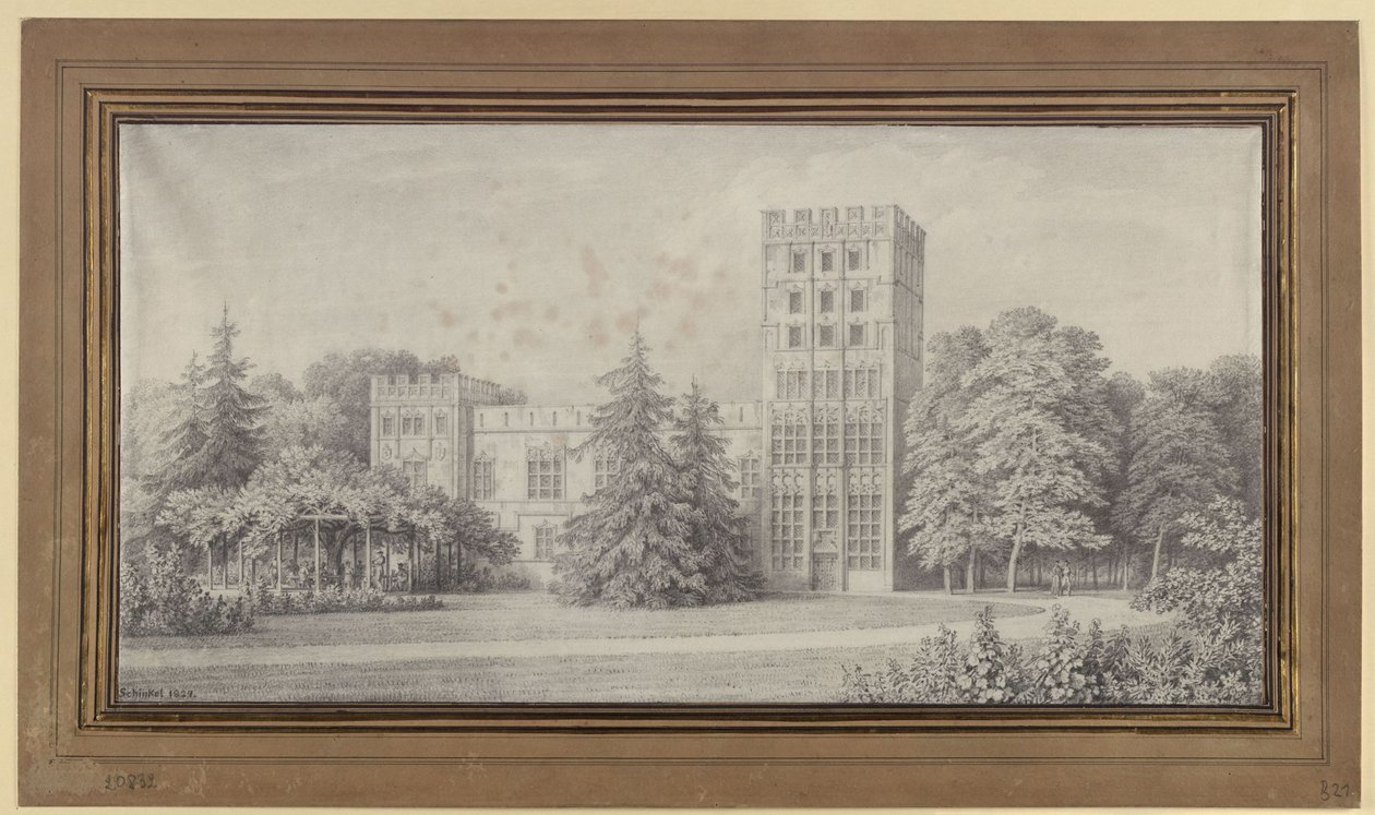 Berliini. Pfaueninselin Kavalierhaus. Näkymä tekijältä Karl Friedrich Schinkel