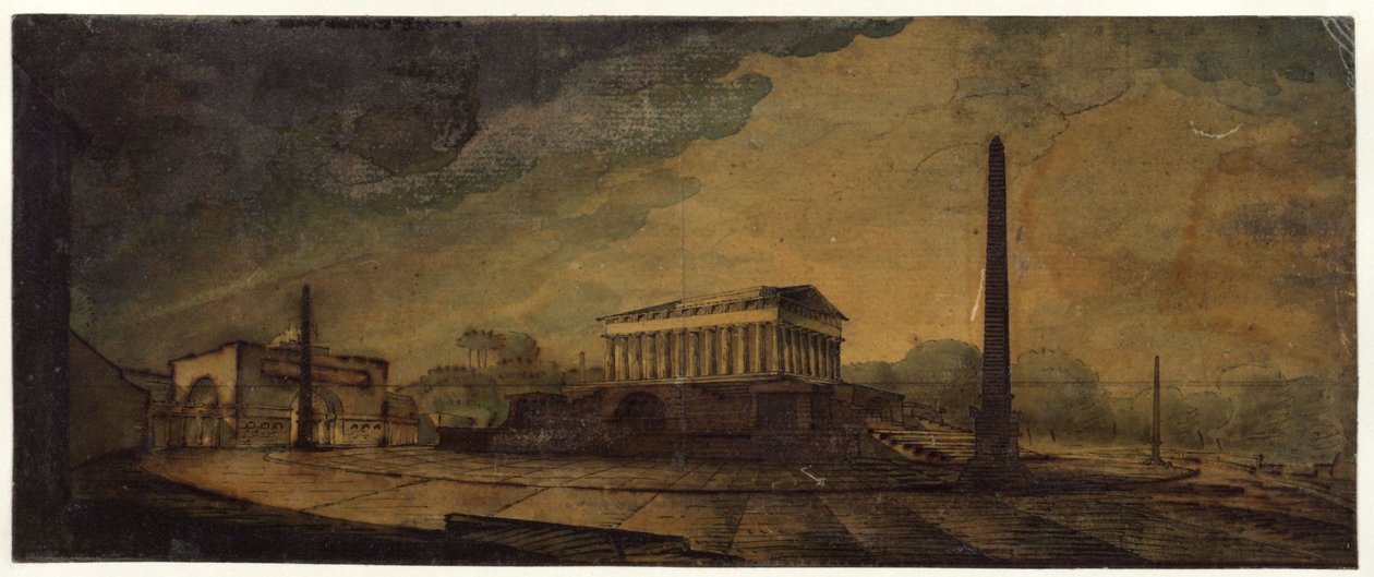 Berliini, Leipziger Platz. Luonnos Fredrik II Suuren muistomerkiksi tekijältä Karl Friedrich Schinkel