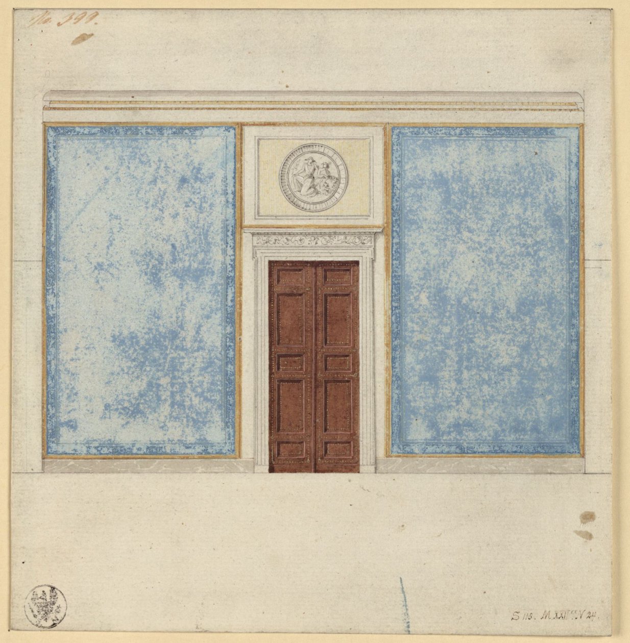 Berliini, Wilhelmstraße 102. Preussin prinssi Albrechtin palatsi, seurusteluhuoneen suunnitelma tekijältä Karl Friedrich Schinkel