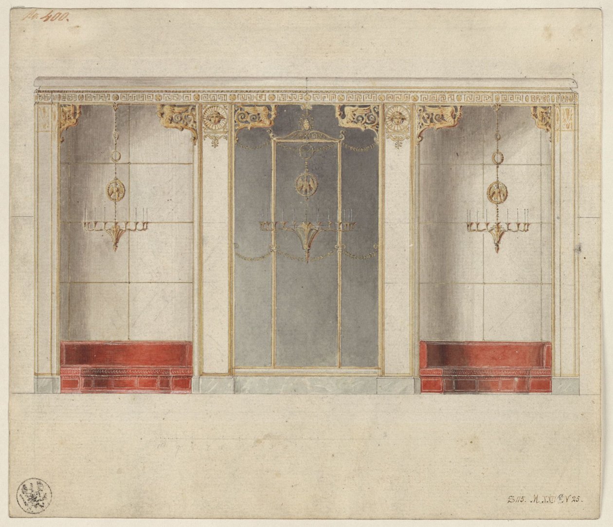 Berliini, Wilhelmstraße 102. Preussin prinssi Albrechtin palatsi, Marmorisalin suunnitelma tekijältä Karl Friedrich Schinkel