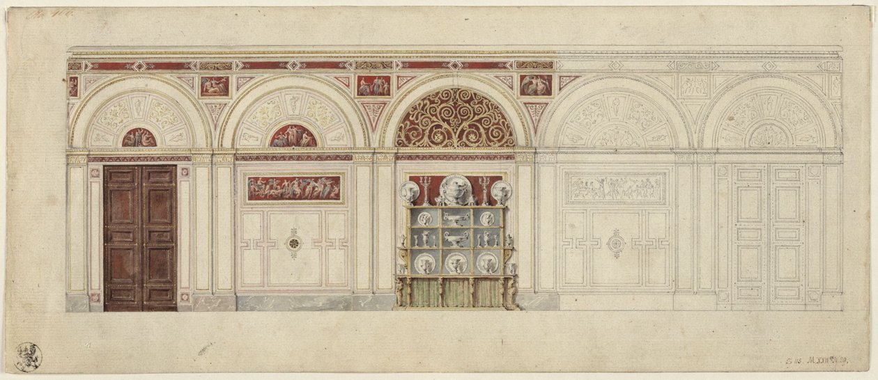 Berliini, Wilhelmstraße 102. Preussin prinssi Albrechtin palatsi, ruokasalin suunnitelma tekijältä Karl Friedrich Schinkel