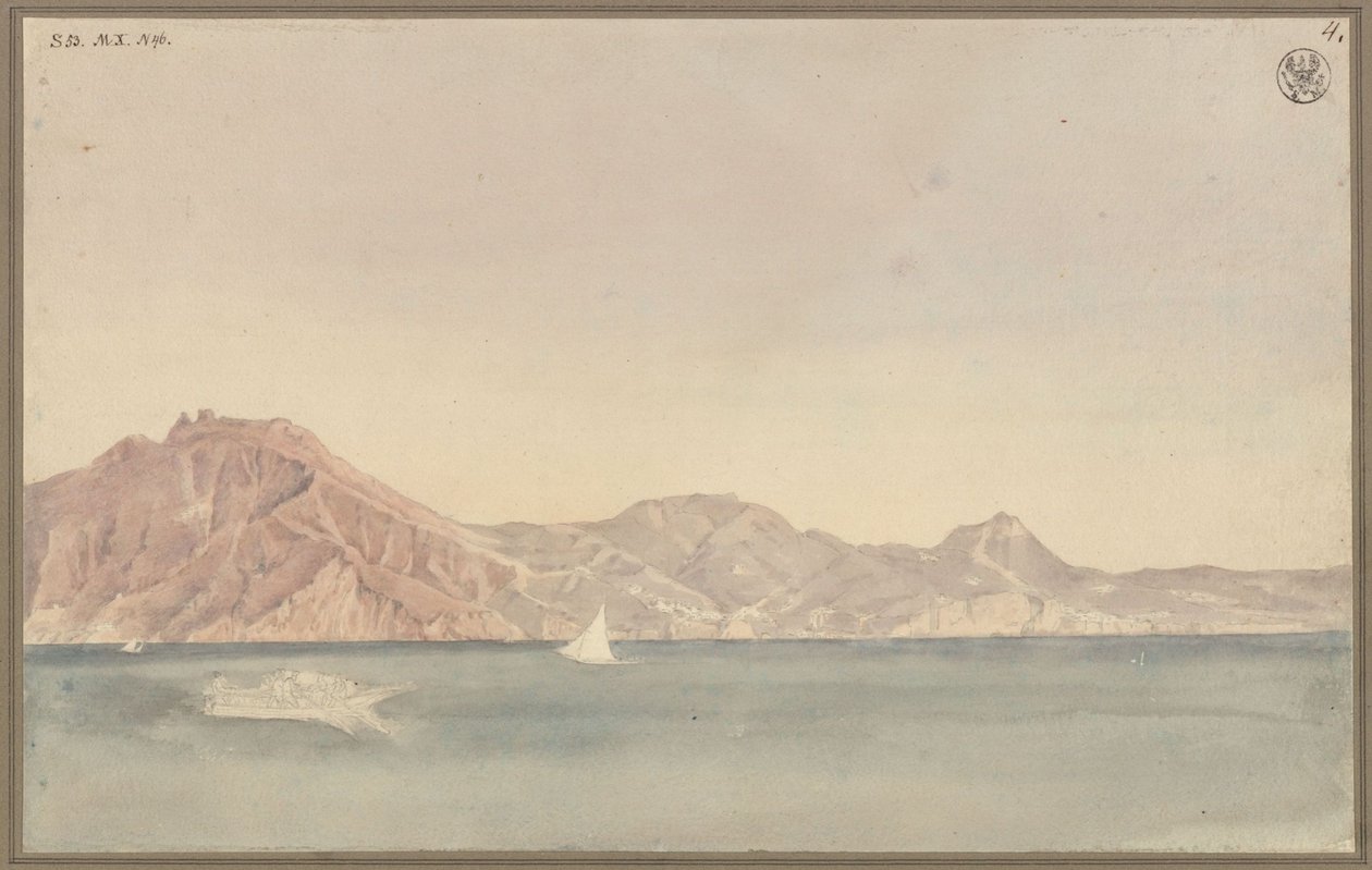 Näkymä Schinkelin asunnolta Napolissa kohti Sorrenton rannikkoa tekijältä Karl Friedrich Schinkel
