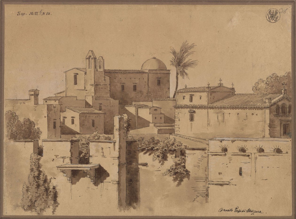"Convento Presso di Mazara" / Luostari tai kirkko Marsalassa Sisiliassa tekijältä Karl Friedrich Schinkel