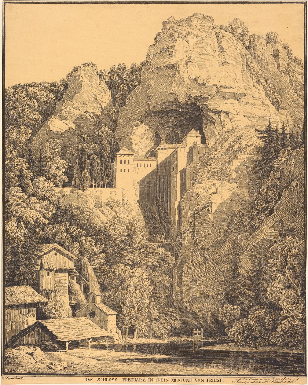 Predjaman linna Carniolassa, 12 tunnin matkan päässä Triestestä (Predjaman linna Carniolassa, 12 tunnin matkan päässä Triestestä) tekijältä Karl Friedrich Schinkel