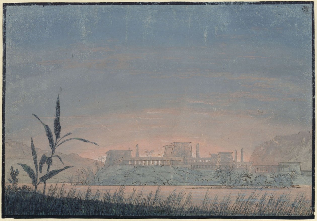 Taikahuilu. Wolfgang Amadeus Mozartin ooppera. Luonnos 10. lavastusta varten. Maisema ja Sarastron linna tekijältä Karl Friedrich Schinkel