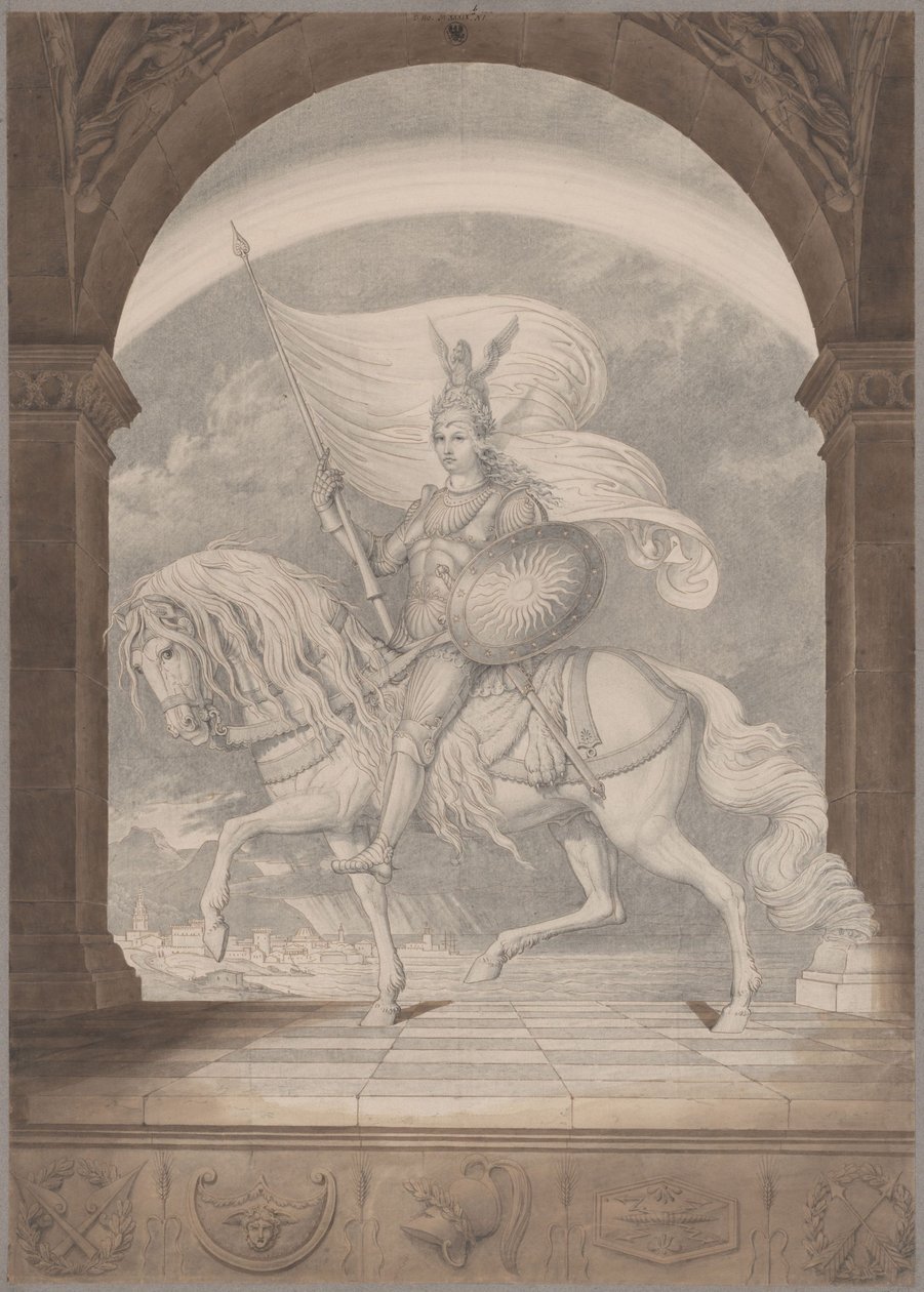 Täyteen haarniskaan pukeutunut ratsumies / Preussin henki ritarina tekijältä Karl Friedrich Schinkel