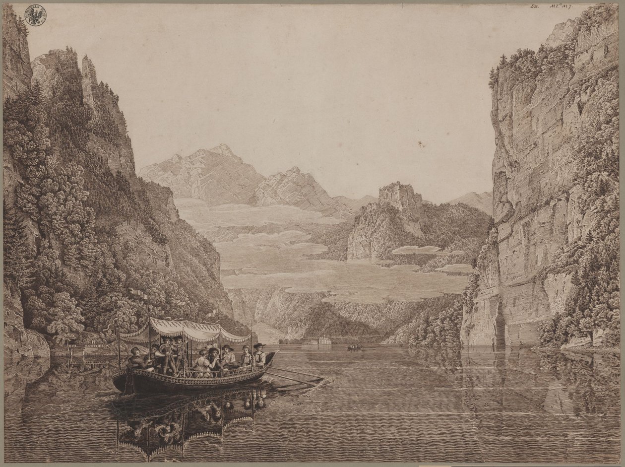 Veneilyretki Königsseellä Berchtesgadenin lähellä (Karl Friedrich Schinkelin ja hänen puolisonsa Susanne Schinkelin, o.s. Berger, seurassa) tekijältä Karl Friedrich Schinkel