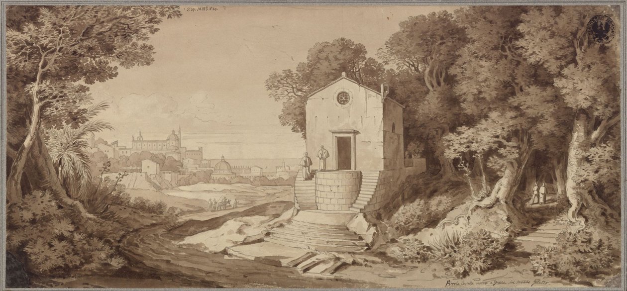 "Pieni laavasta rakennettu kappeli lähellä Giarrea Etnalla" tekijältä Karl Friedrich Schinkel