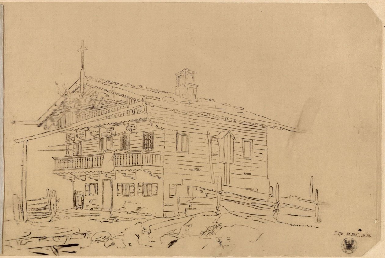 Sveitsiläistalon luonnos tekijältä Karl Friedrich Schinkel