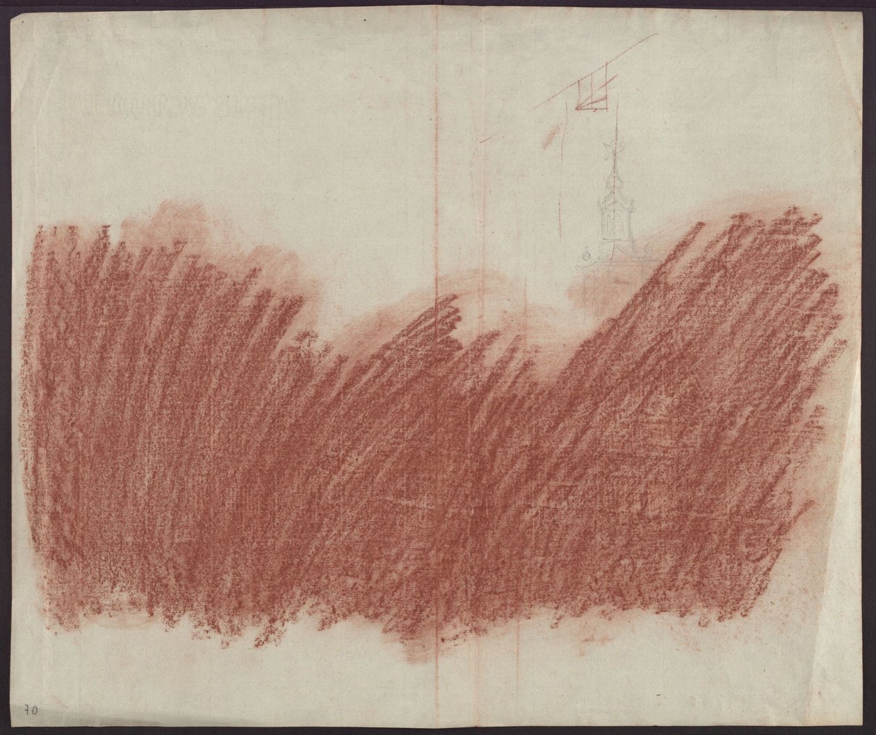 Flächiger Auftrag von Rötel zum Durchzeichnen der Darstellung auf recto tekijältä Karl Friedrich Schinkel