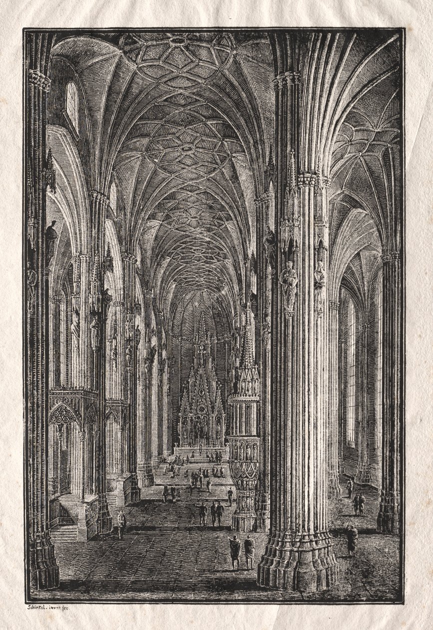 Wienin Pyhän Tapanin katedraalin sisustus, n. 1810. tekijältä Karl Friedrich Schinkel