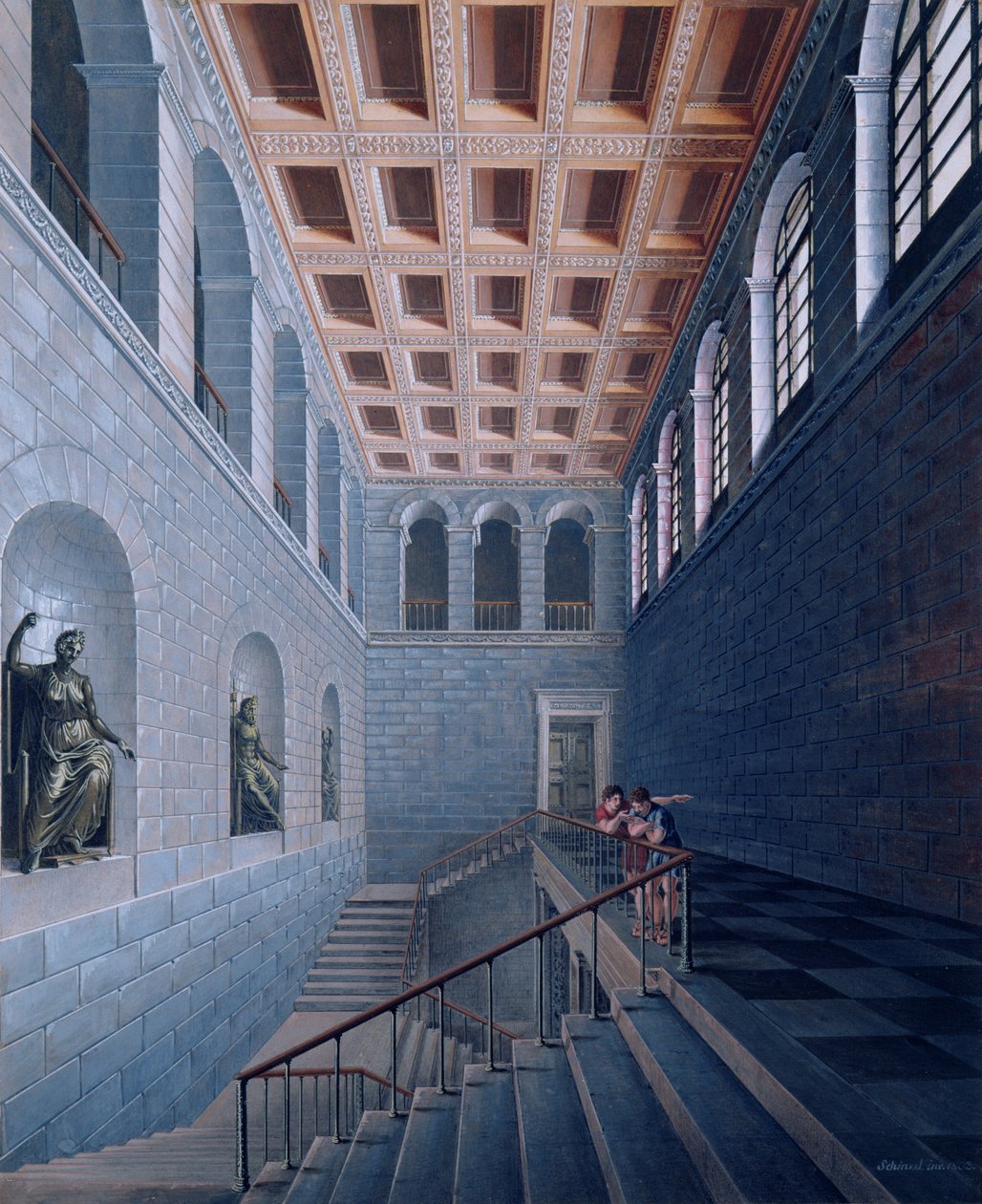Portaiden sisäkuva, suunnittelu linnaan Koestritzissa, 1802-03 (kynä & muste ja bc paperilla) tekijältä Karl Friedrich Schinkel