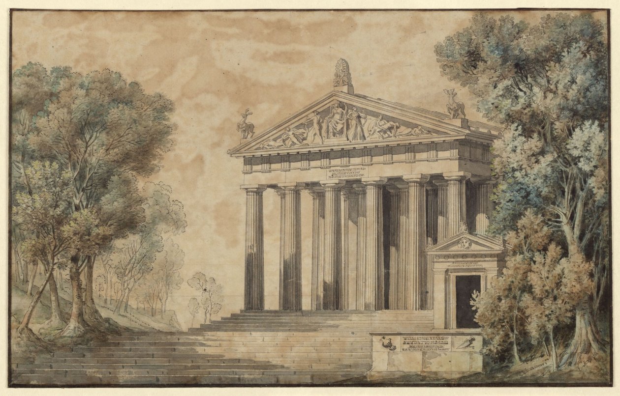Ifigeneia Taurissa. Johann Wolfgang von Goethen näytelmä. Lavastussuunnitelma. Dianan temppeli tekijältä Karl Friedrich Schinkel
