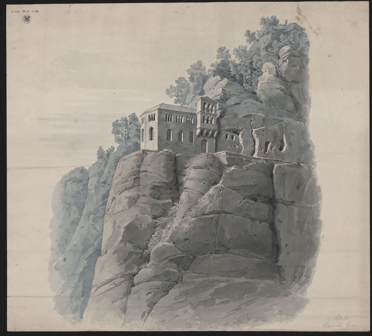 Kastel lähellä Saarburgia. Erakkomaja. Perspektiivikuva tekijältä Karl Friedrich Schinkel