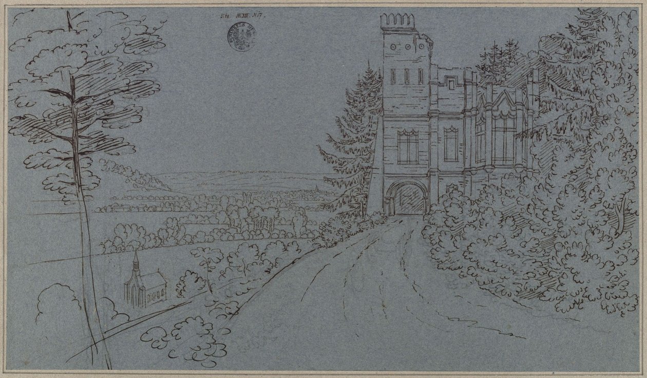 Köstritz. Keinotekoinen raunio linnanpuistossa (?) tekijältä Karl Friedrich Schinkel
