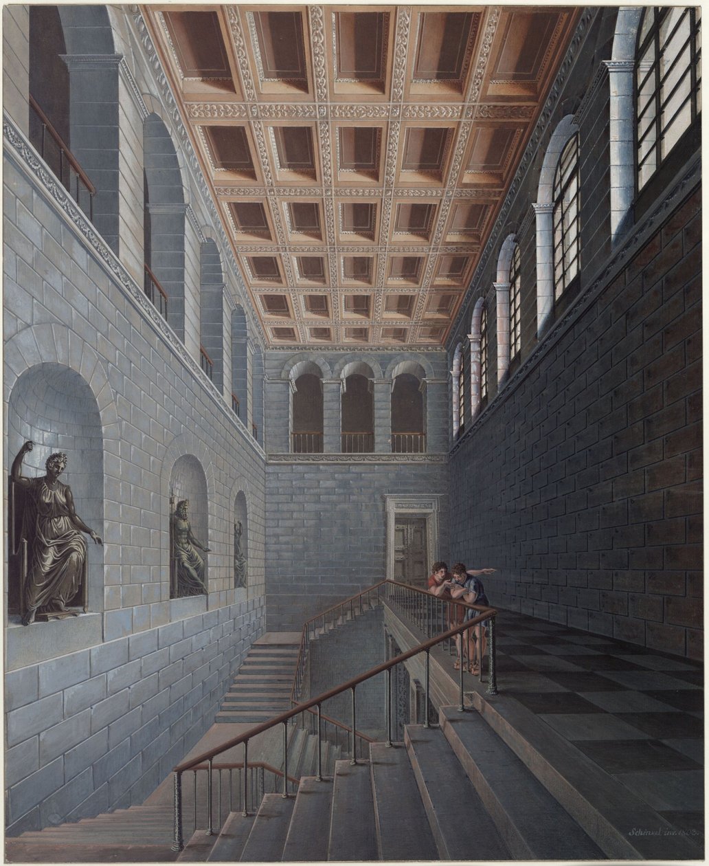Köstritz. Linna. Näkymä portaikosta tekijältä Karl Friedrich Schinkel