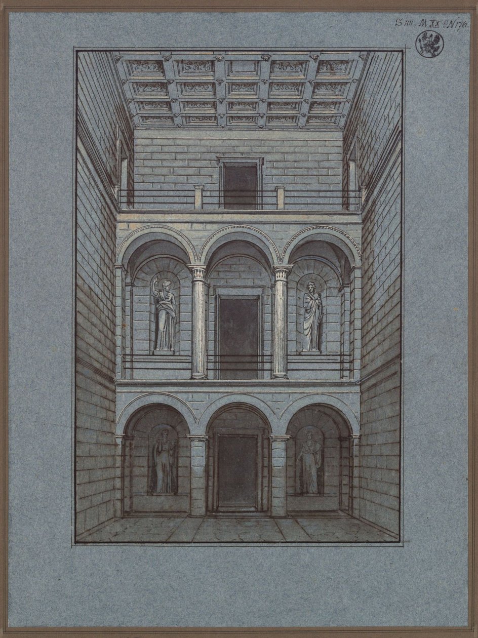 Köstritz. Linna. Eteishalli, sisäänkäynnin puolelta. Näkymä tekijältä Karl Friedrich Schinkel