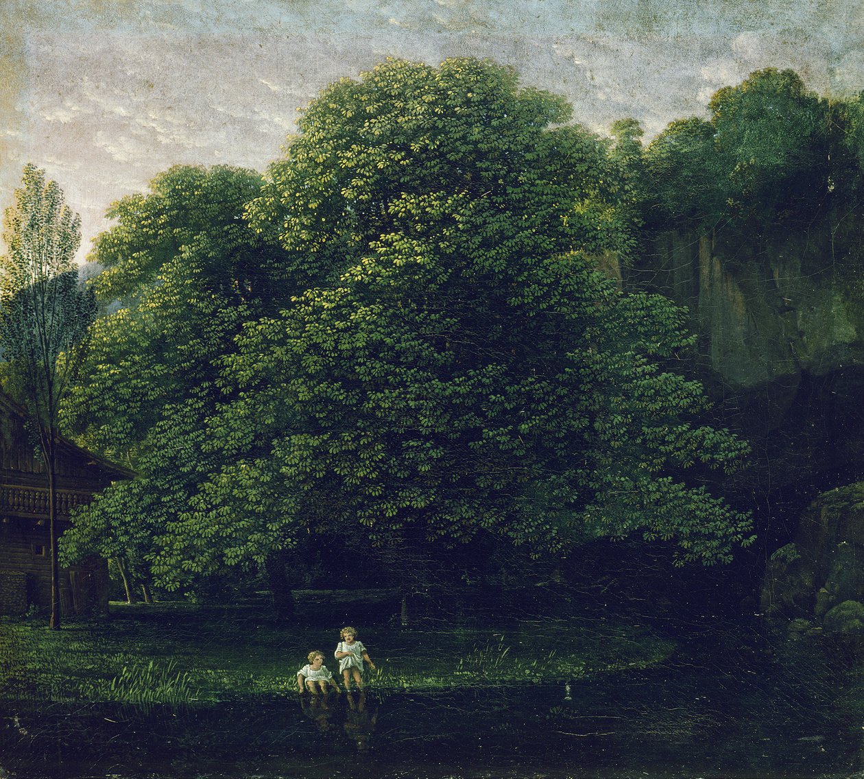 Maisema, jossa on kaksi kylpevää lasta tekijältä Karl Friedrich Schinkel