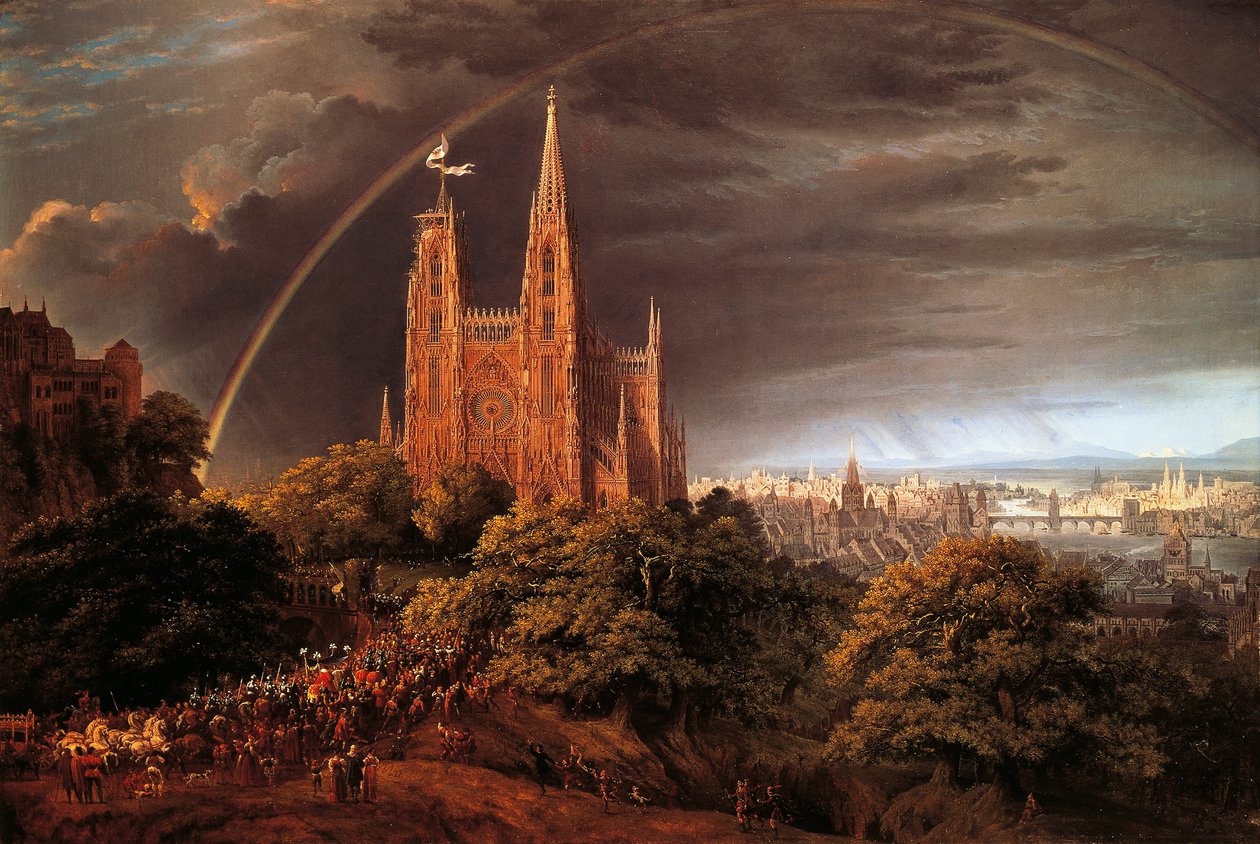Keskiaikainen kaupunki joen rannalla, Karl Friedrich Schinkel (1781-1841) tekijältä Karl Friedrich Schinkel