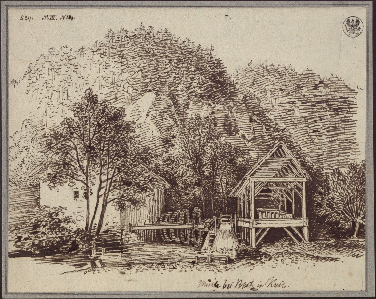"Mylly Popetzin lähellä Krainissa" / Mylly Podpetschin (Podpeč) kylän lähellä Krainissa tekijältä Karl Friedrich Schinkel