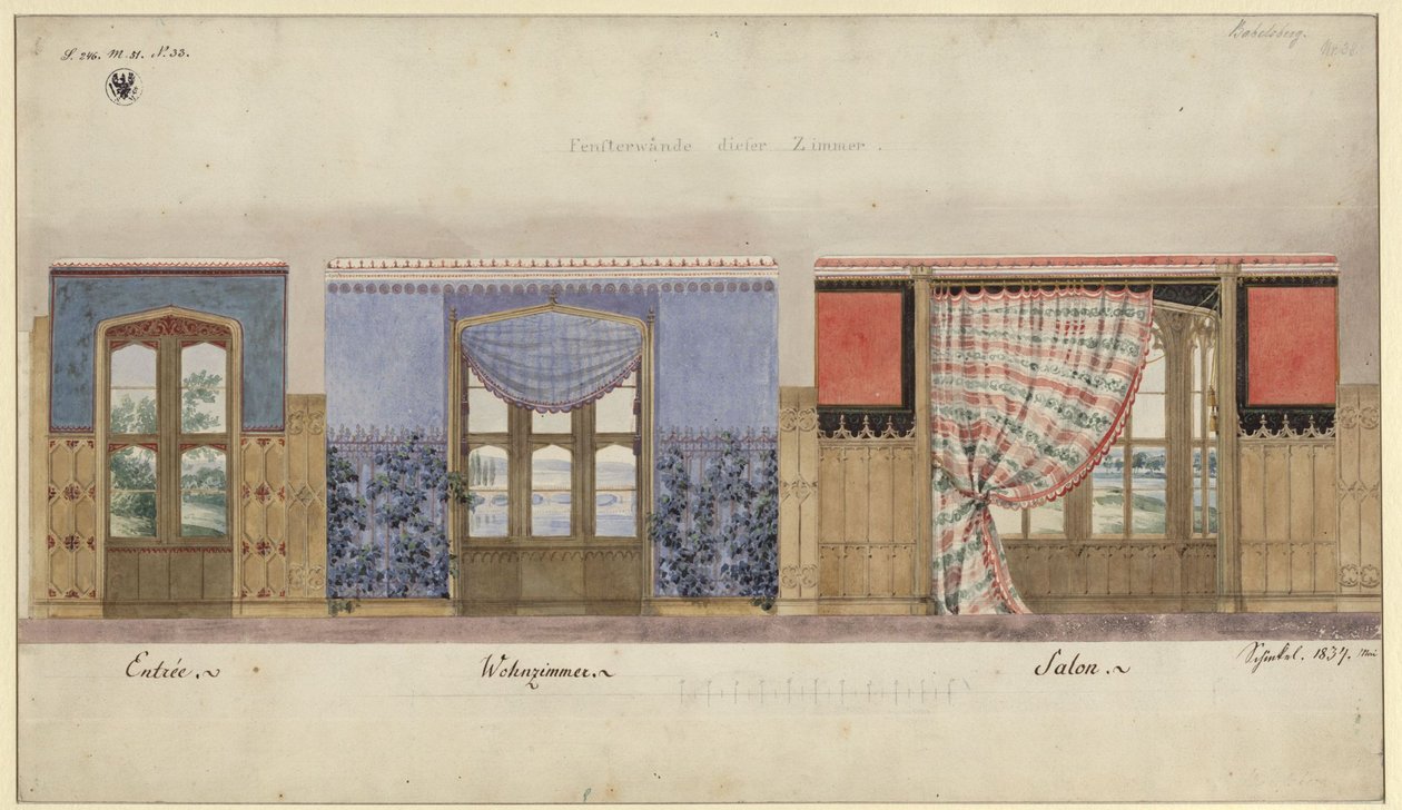 Potsdam. Babelsbergin linna. Seinäkoristeet tekijältä Karl Friedrich Schinkel