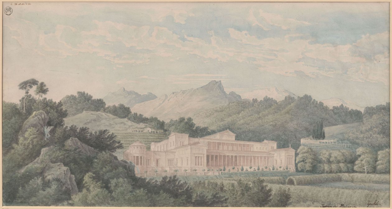 Villa Tuscan rekonstruktio Pliniuksen kuvauksen perusteella. Näkymä tekijältä Karl Friedrich Schinkel