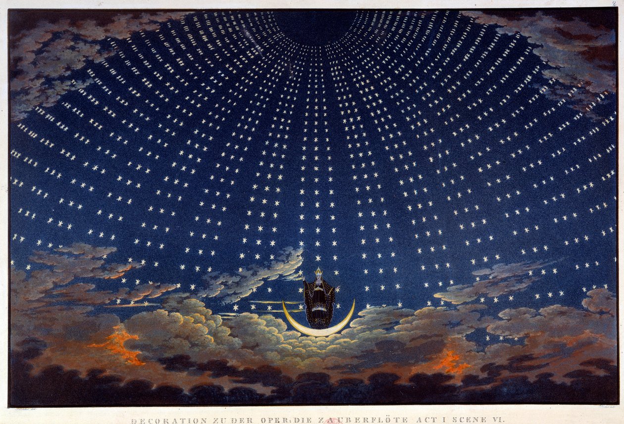 Skenografia Wolfgang Amadeus Mozartin oopperalle "" The Enchanted flute", toteutettu Karl Schinkel (1781-1841) tekijältä Karl Friedrich Schinkel
