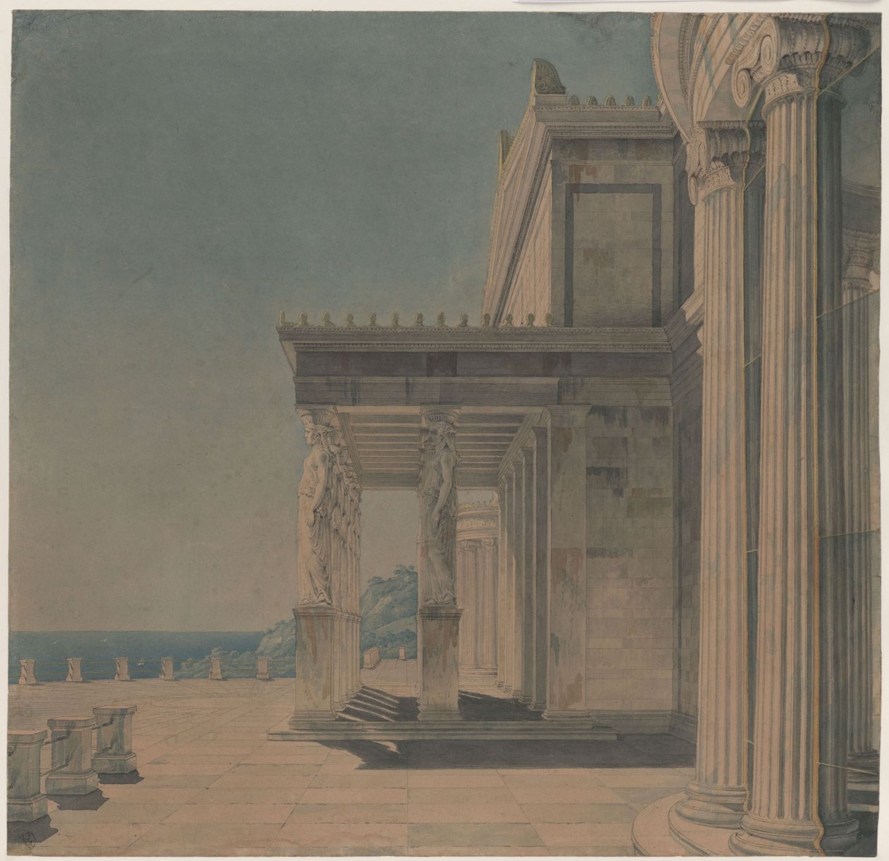 Oriandan linna Krimillä. Antiikin tyylinen suunnittelu. Koren-sali tekijältä Karl Friedrich Schinkel