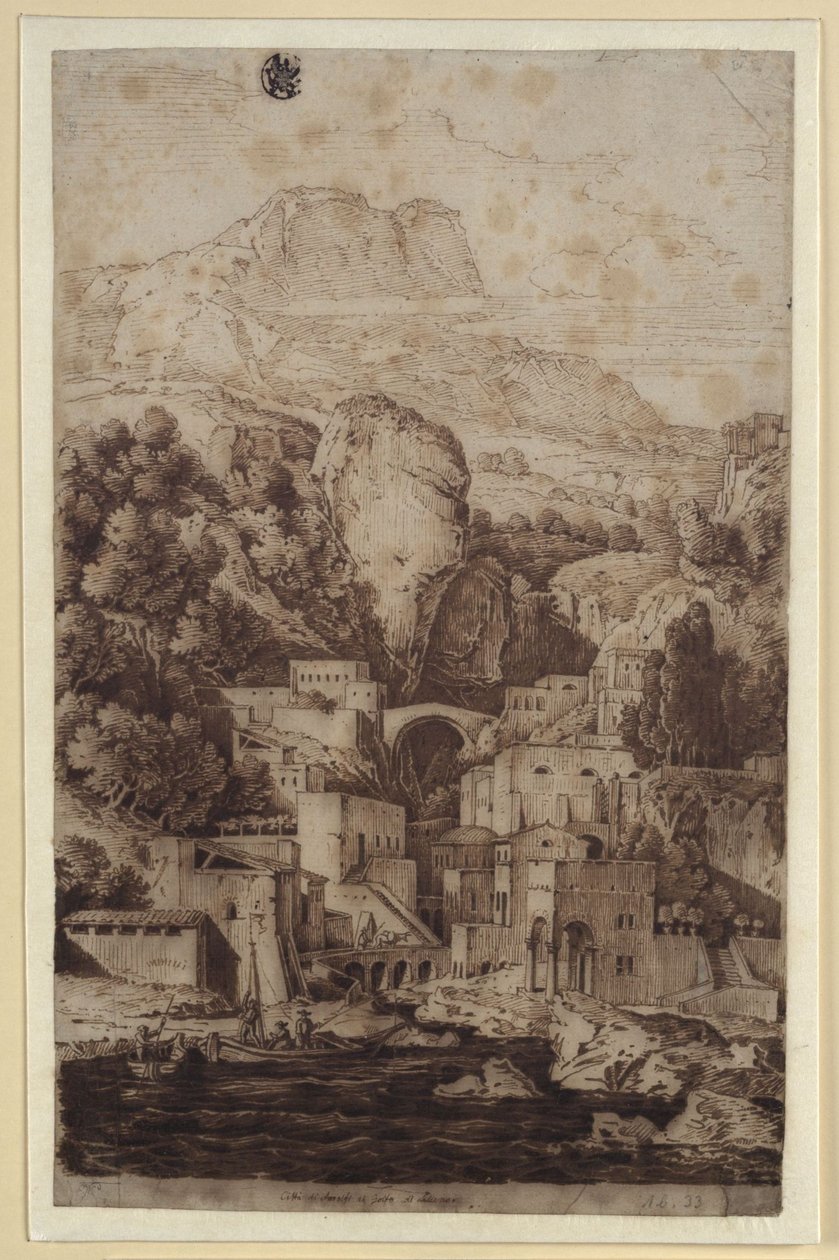 "Amalfin kaupunki Salernonlahdella" tekijältä Karl Friedrich Schinkel