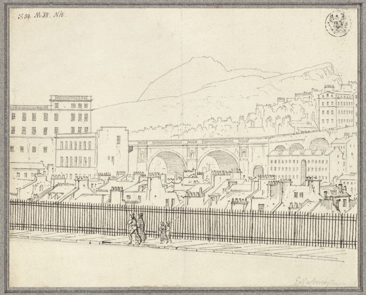 Kaupunkinäkymä Edinburghista ja silta tekijältä Karl Friedrich Schinkel