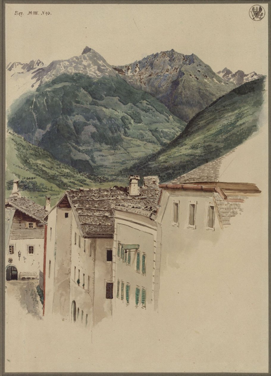 Katu Hofgasteinissa, josta avautuu näkymä Hüttelkogelille, Graukogelille, Feuerseng-vuorijonolle ja Gamskarspitze-huipulle tekijältä Karl Friedrich Schinkel