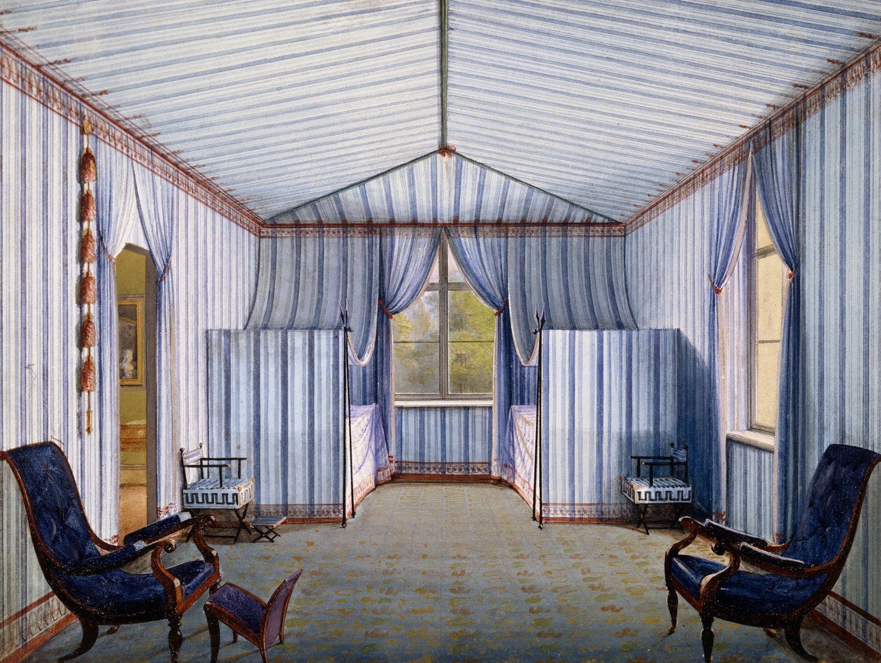 Telttahuone Charlottenhofin palatsissa, vuoden 1830 jälkeen, akvarelli Karl Friedrich Schinkel (1781-1841) tekijältä Karl Friedrich Schinkel