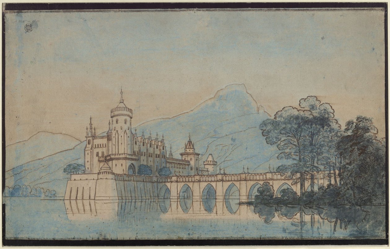 Undine. E. T. A. Hoffmannin ooppera. 9. lavastuksen luonnos. Ringstettenin linna tekijältä Karl Friedrich Schinkel