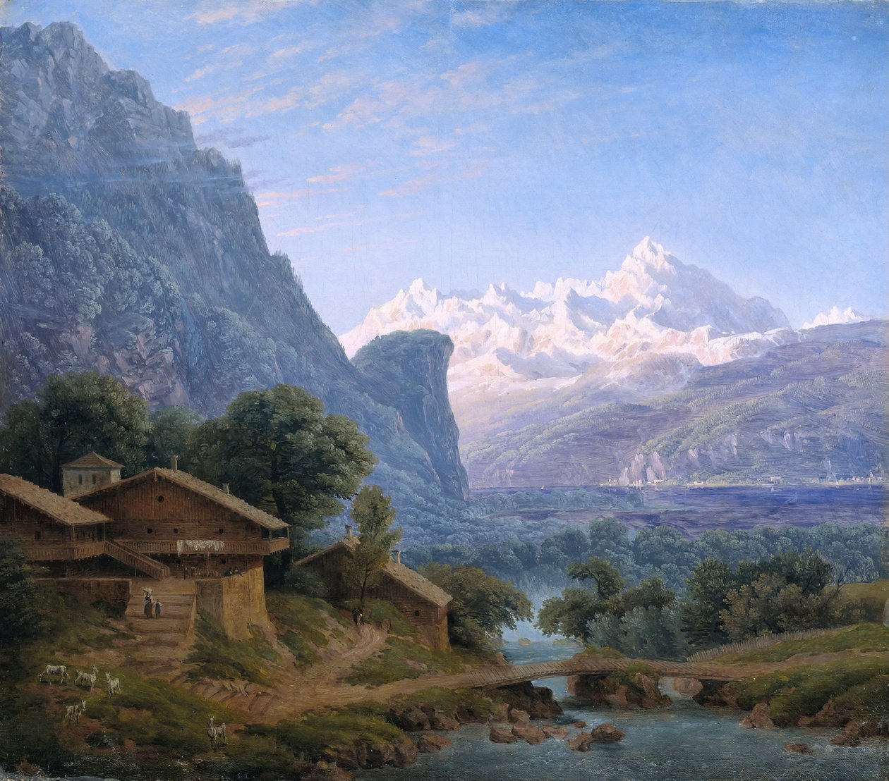 Näkymä Mont Blancille - Karl Friedrich Schinkel (1781-1841). Öljy kankaalle tekijältä Karl Friedrich Schinkel
