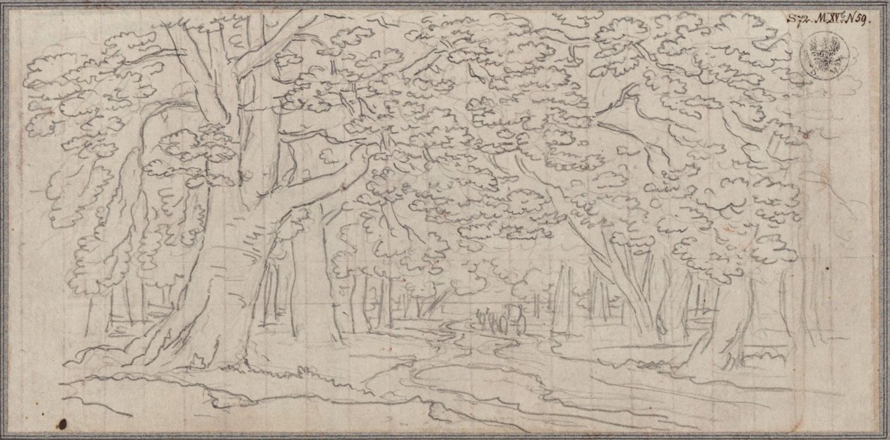 Metsämaisema, jonka läpi polku mutkittelee tekijältä Karl Friedrich Schinkel