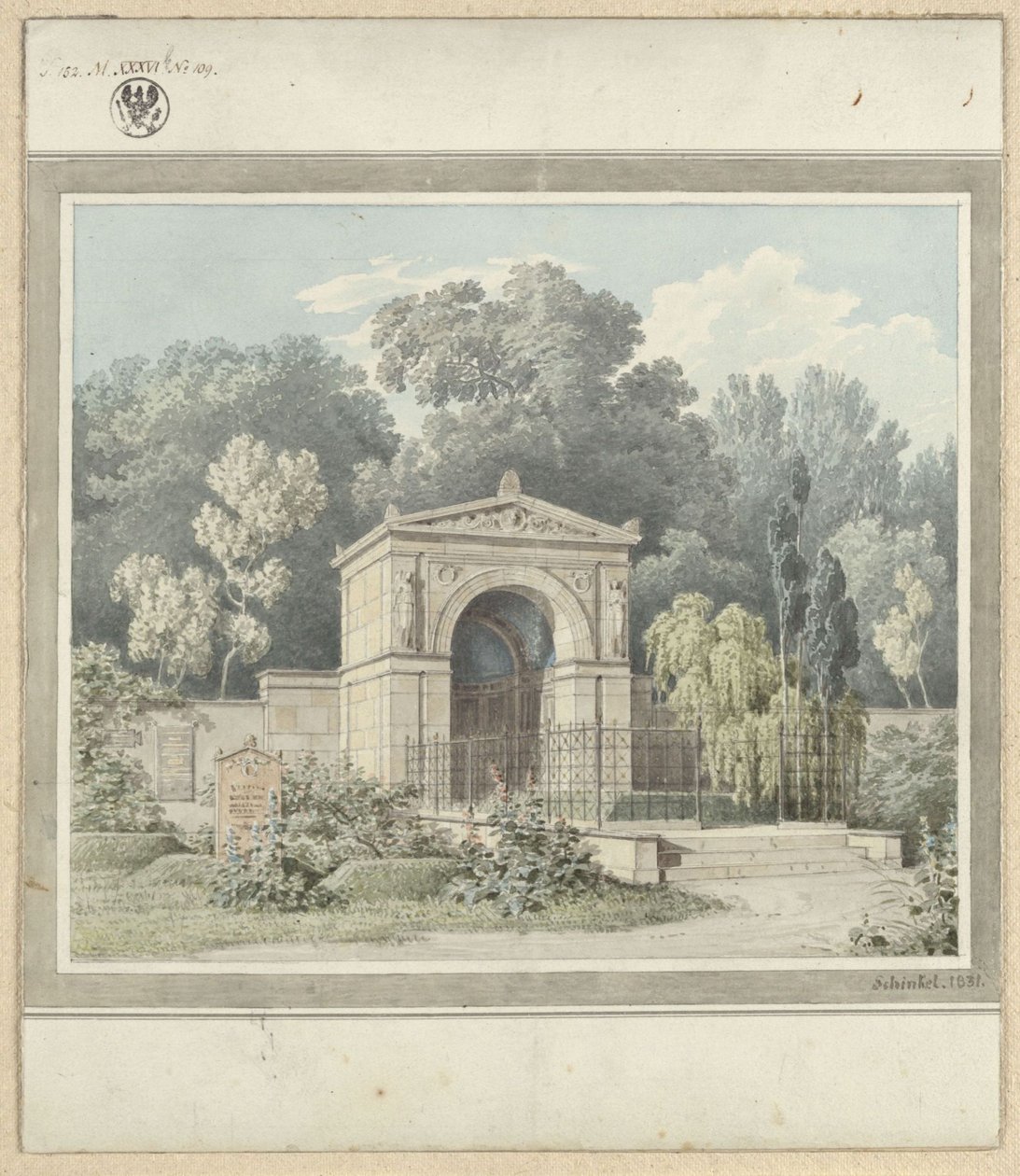 Zeitz. Luonnos Johann Friedrich Delbrückin hautamuistomerkiksi. Näkymä tekijältä Karl Friedrich Schinkel