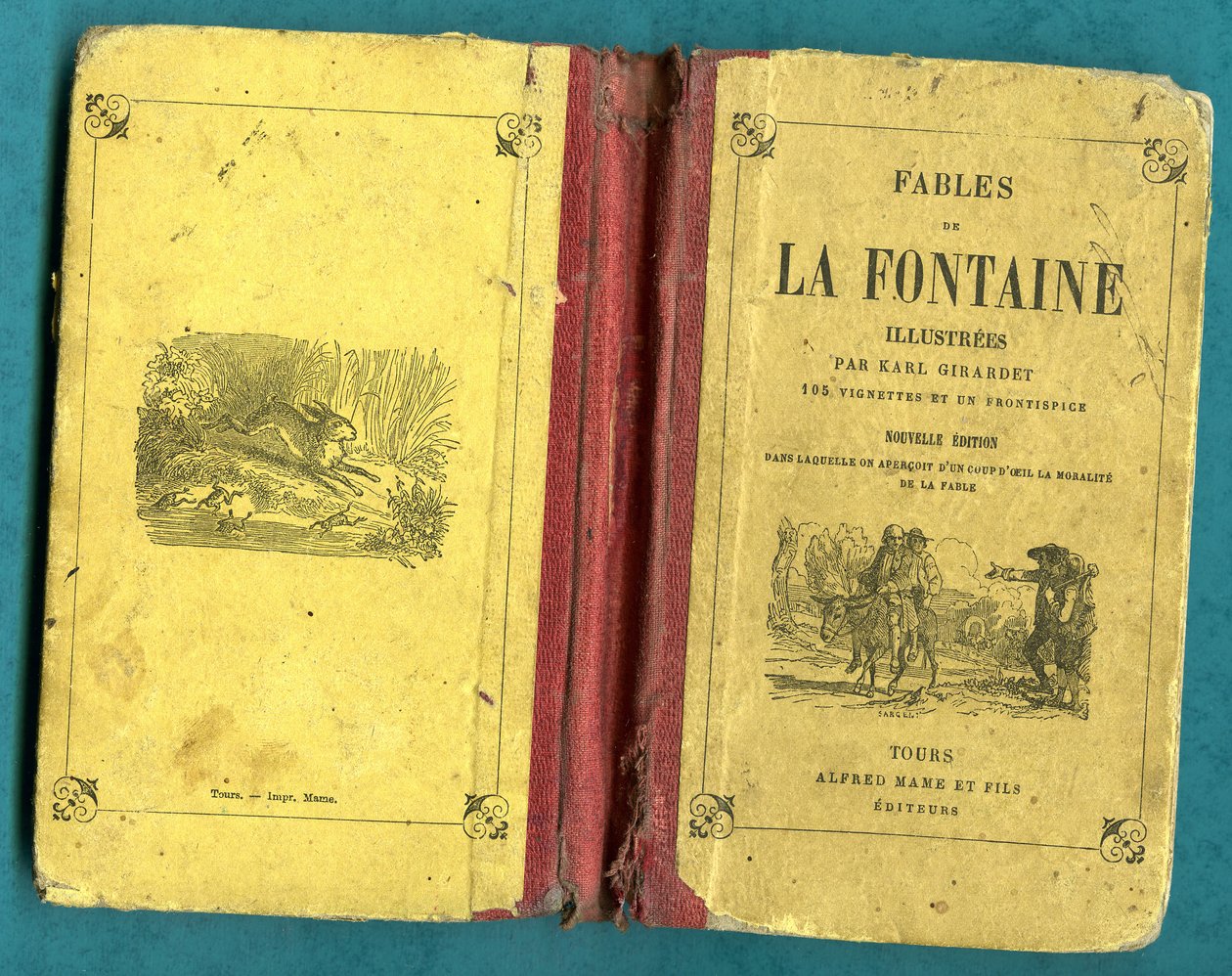 Fables de la Fontainen -kirjan kansi, jonka kuvitti Karl Girardet, Mame in Tours tekijältä Karl Girardet