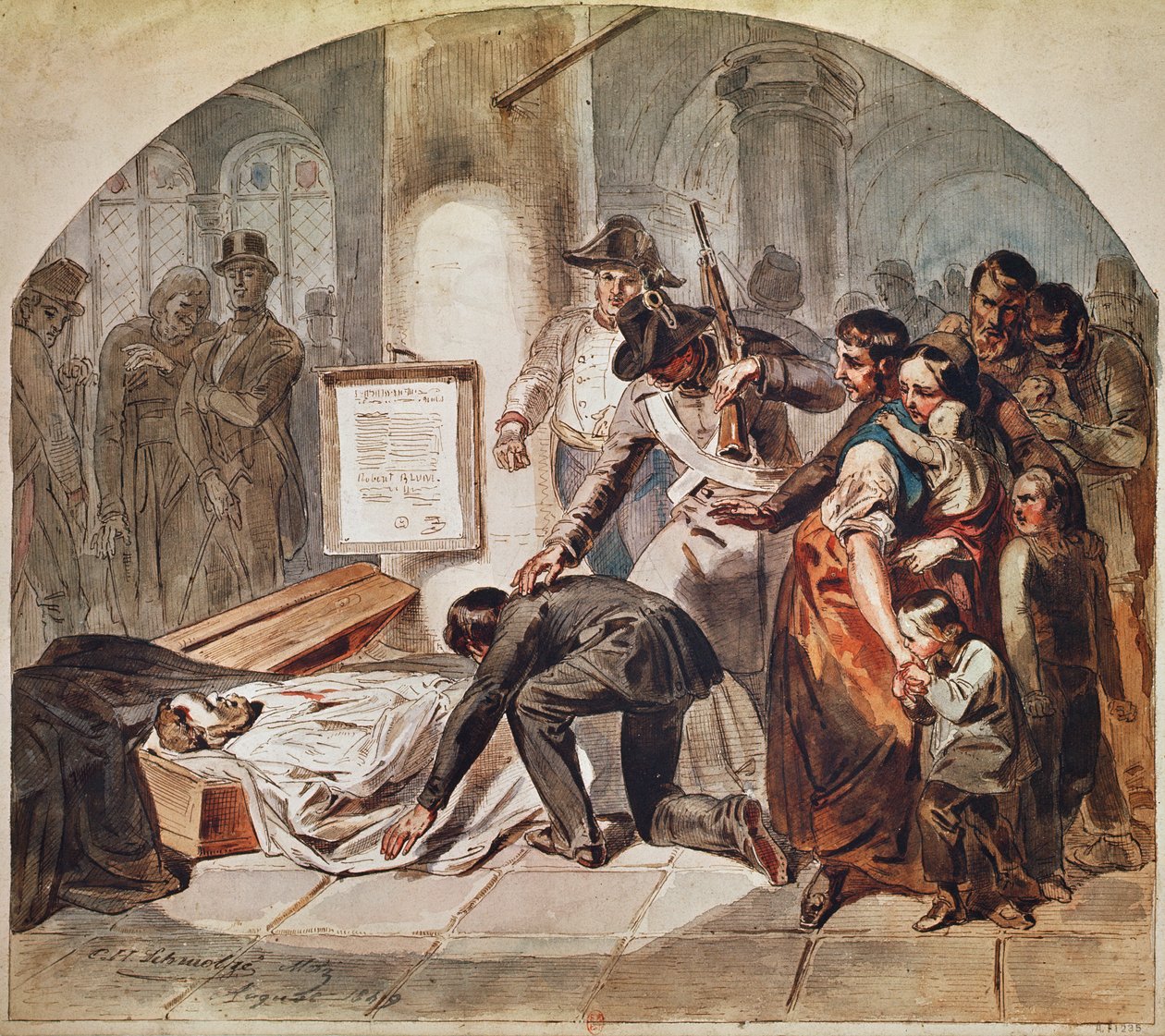 Demokraattisen Robert Blumin hautaaminen lokakuussa 1848 Wienissä. tekijältä Karl Hermann Schmolze
