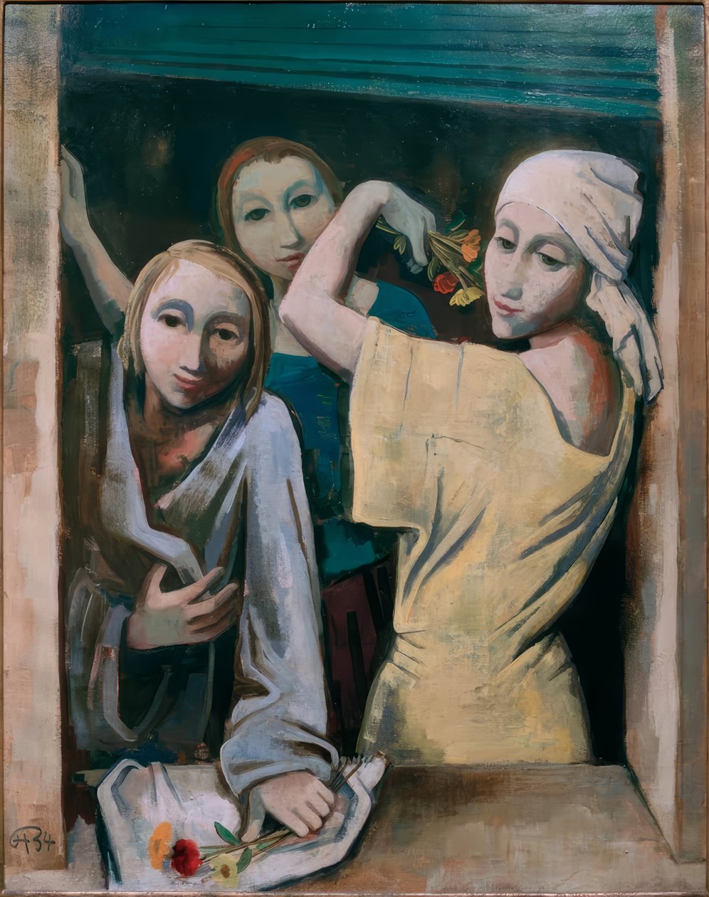 Kukkia heittävät tytöt tekijältä Karl Hofer