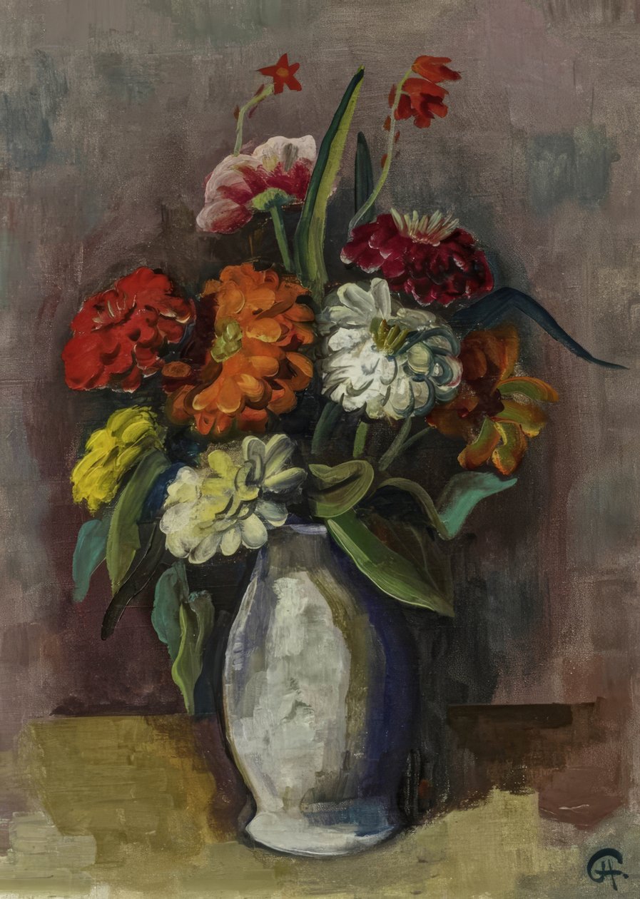 Stillleben mit Zinnienstrauss in Vase tekijältä Karl Hofer
