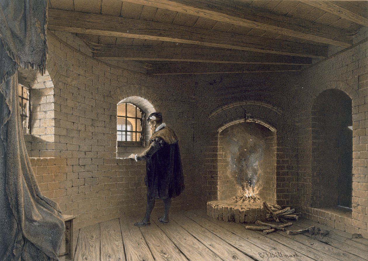 Kustaa I:n pojan herttua Johanneksen vankila Gripsholmissa, Erikin hylkäämisen jälkeen, pub. c1853-64. tekijältä Karl Johann Billmark