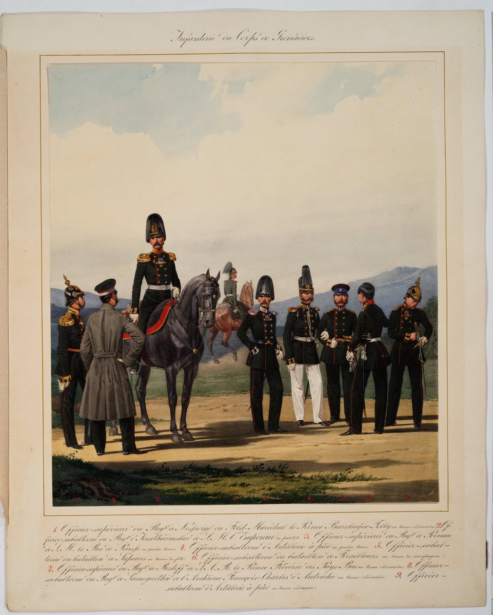 Infanterie du corps de grenadiers - Venäjän keisarillisen grenadierijoukon jalkaväki - Piratsky, Karl Karlovich (1813-1889) - 1867 - Värilitografia - 56x45 - Yksityiskokoelma tekijältä Karl Karlovich Piratsky