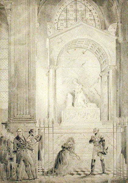 Keisarinna Josephinen (1763-1814) hautausmonumentti Pyhän Pietarin ja Paavalin kirkossa, Rueil-Malmaison (kynä paperilla) tekijältä Karl Loeillot Hartwig
