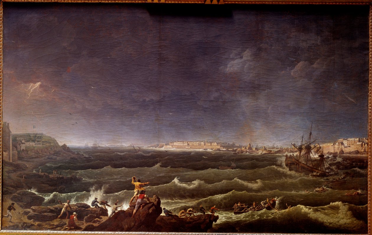 Tempete en rade de Saint Malo Karl Hackertin (1740-1800) maalaus 1700-luvun Pariisissa, Musee de la Marine tekijältä Karl Ludwig Hackert