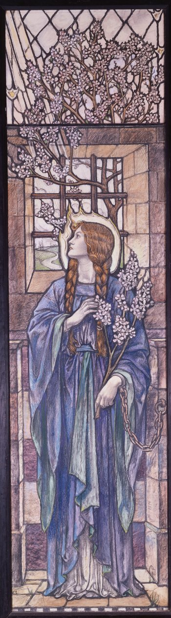 Hope: Suunnittelu lasimaalauksille All Saints Churchissa, Eastchurchissa, Isle of Sheppeyssä, n. 1912 (mustat ja värilliset liidut, akvarelli ja vartaloväri) tekijältä Karl Parsons
