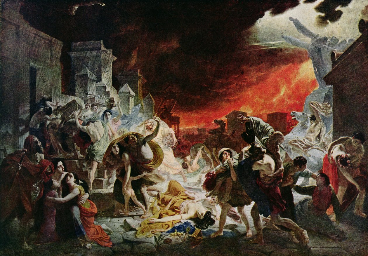 Pompejin tuho vuonna 79 jKr (värinen lito) tekijältä Karl Pavlovich (after) Bryullov
