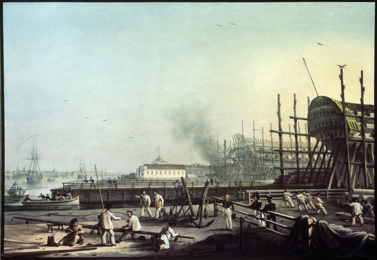 Admiralty-telakka Pietarissa (Pietari). (Admiralty laivaston telakka Pietarissa). Karl Petrovich Beggrovin (1799-1875) maalaus. Öljy kankaalle, 1800-luvun venäläistä taidetta. Venäjän valtionmuseo, Pietari. tekijältä Karl Pavlovich Beggrov