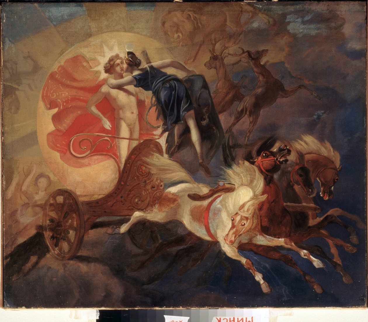 Eclipse de soleil, le salut de Diane a Apollon (Auringonpimennys, Dianan jäähyväiset Apollolle) - Karl Pavlovich Briullovin (Brioullov) maalaus (1799-1852), öljy kankaalle tekijältä Karl Pavlovich Bryullov