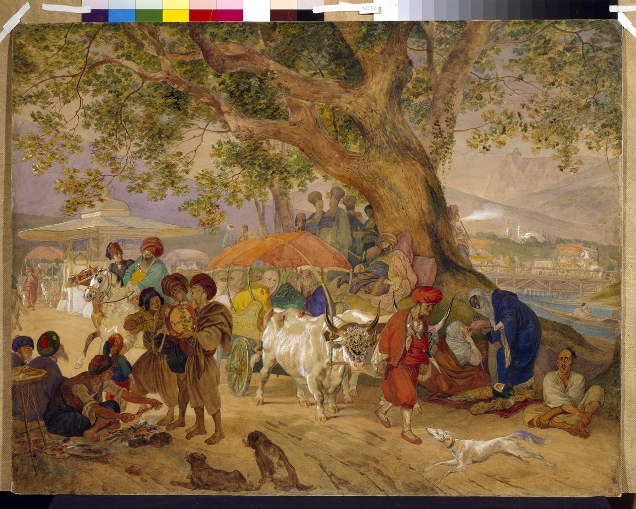 Makeiden vesien lähde lähellä Konstantinopolia (Ottomanin valtakunta, nykyinen Istanbul, Turkki). (Sweet Water Springs lähellä Konstantinopolia). Karl Pavlovich Briullov (Briullov) (1799-1852) työ, akvarelli ja valkoinen paperille tekijältä Karl Pavlovich Bryullov